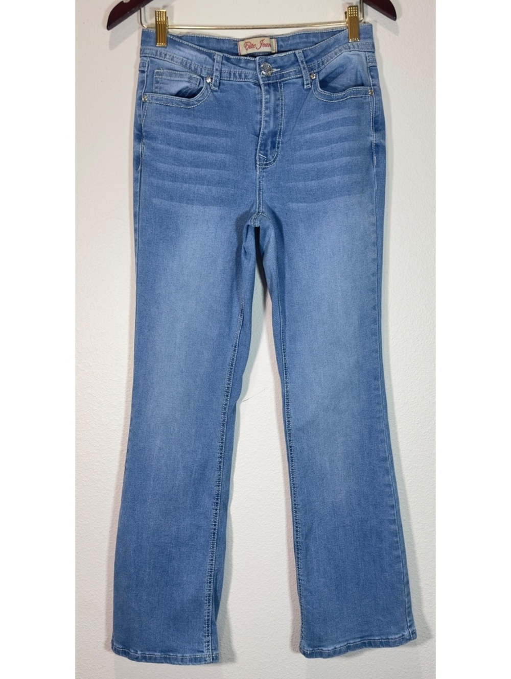 Elite Jeans Women’s 7/28 Light Wash Bootcut Flare Stretch Jeans Sequin Pockets